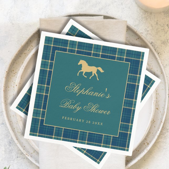 Servilleta De Papel Classic Plaid Golden Horse Baby Shower Ecuestre (Subido por el creador)