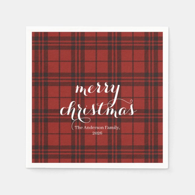 Servilleta De Papel Classic Plaid Merry Christmas Festive -  (Anverso)