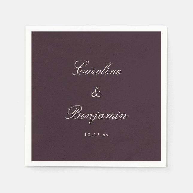 Servilleta De Papel Classic Plum Script Elegant Wedding Custom Name (Anverso)