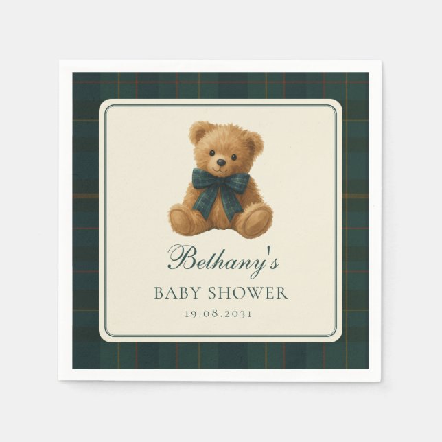Servilleta De Papel Classic Polo Tartan Teddy Bear Baby Shower (Anverso)