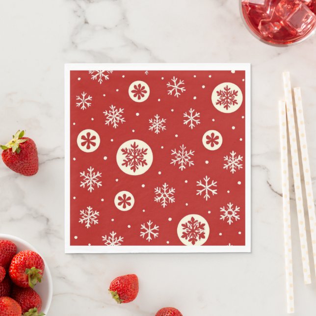 Servilleta De Papel Classic Red & White Snowflakes Christmas Holiday (In situ)