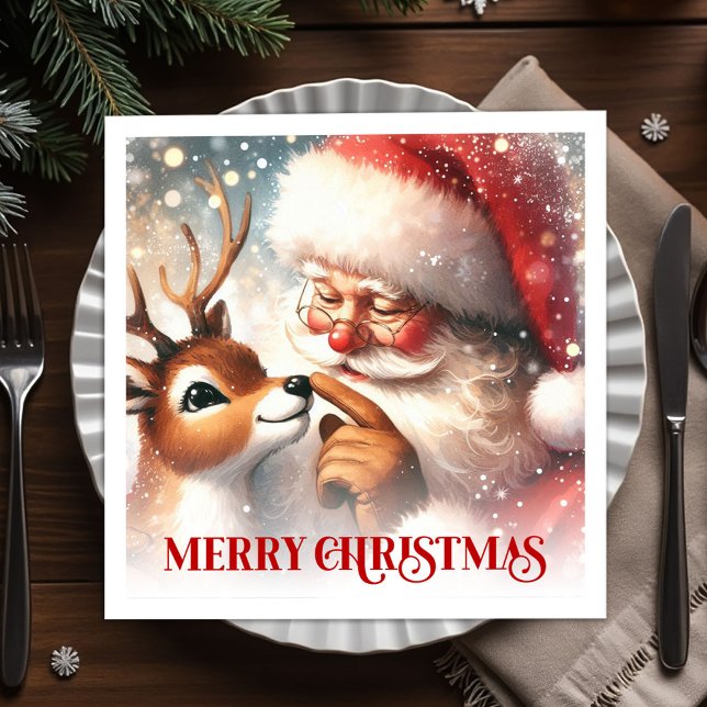 Servilleta De Papel Classic Santa and Rudolph Christmas Dinner Party  (Classic Santa and Rudolph Christmas Dinner Party Napkins

)