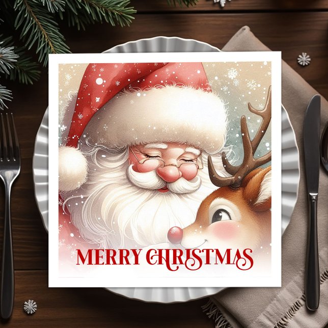 Servilleta De Papel Classic Santa and Rudolph Christmas Party Dinner  (Classic Santa and Rudolph Christmas Party Dinner Napkins

)