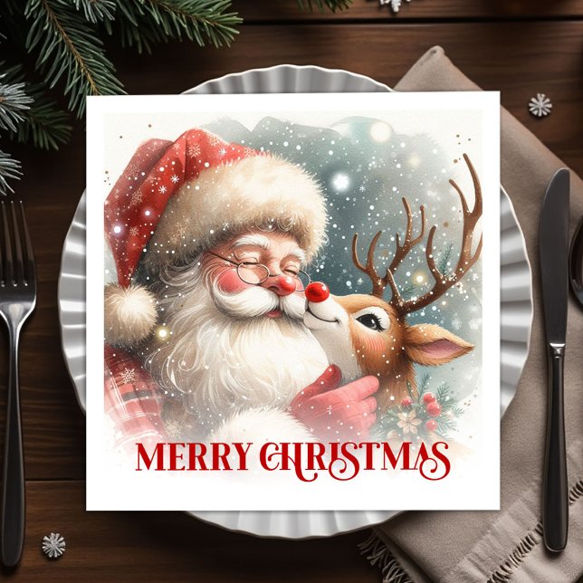 Servilleta De Papel Classic Santa Claus Rudolph Holiday Dinner Party  (Classic Santa Claus Rudolph Holiday Dinner Party Napkins

)