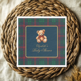 Servilleta De Papel Classic Teddy Bear Navy Plaid Preppy Baby Shower