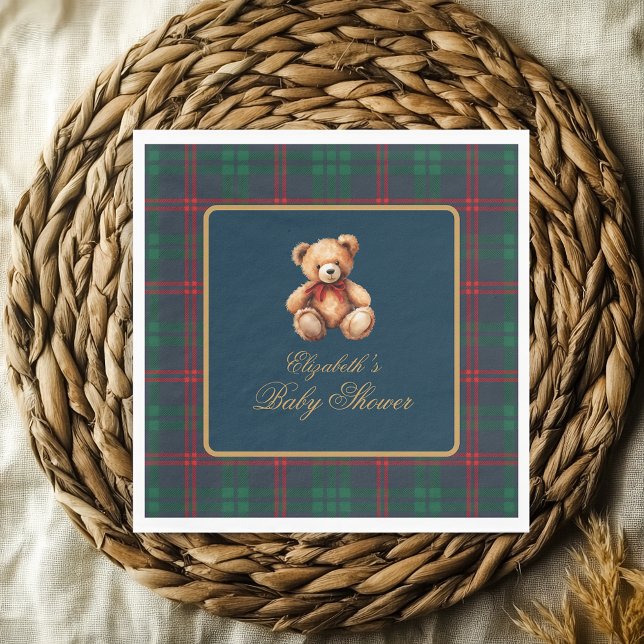 Servilleta De Papel Classic Teddy Bear Navy Plaid Preppy Baby Shower (classic Teddy Bear Navy Plaid Preppy Baby Shower Napkins)