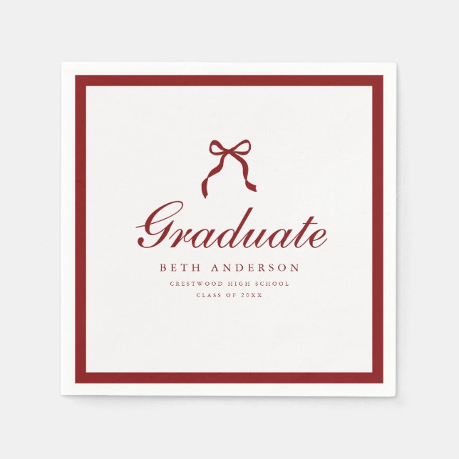 Servilleta De Papel Classic Wine Red Coquette Bow Graduation Party (Anverso)