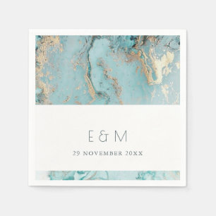 SERVILLETA DE PAPEL CLASSY AQUA DUSKY AZUL ORO AGATE MONOGRAM BODA