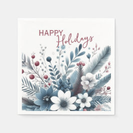 Servilleta De Papel Classy Dark Teal Blue Red Floral Holiday Wreath