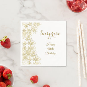 Servilleta De Papel Classy Gold Damask 40 Birthday Surprise