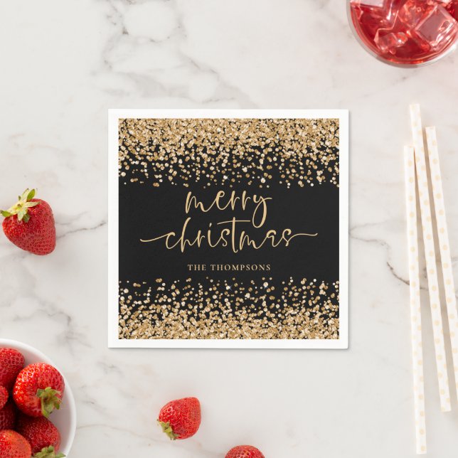 Servilleta De Papel Classy Gold Purpurina Merry Christmas Fiesta Black (In situ)