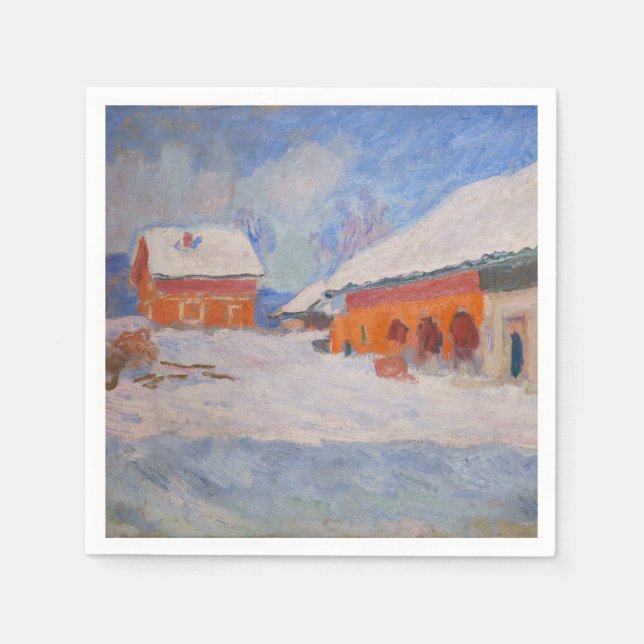 Servilleta De Papel Claude Monet - Noruega, casas rojas en Bjornegaard (Anverso)