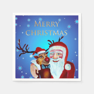 Servilleta De Papel Claus mágico acuarela sonriendo Rudolph