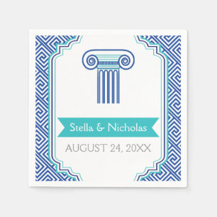 Servilleta De Papel Clave y columna griega azul boda griego