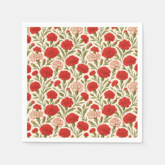 Servilleta De Papel Clavel Floral Botánico Vintage Rojo