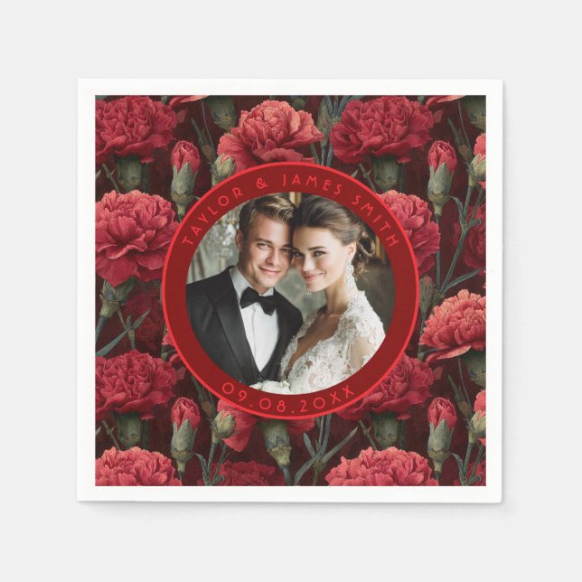 Servilleta De Papel Clavel Rojo Radiante Boda Tradicional (Anverso)