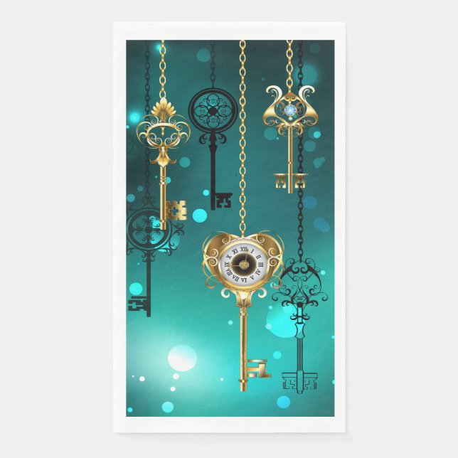 Servilleta De Papel Claves de esqueleto antiguas sobre fondo verde (Anverso)