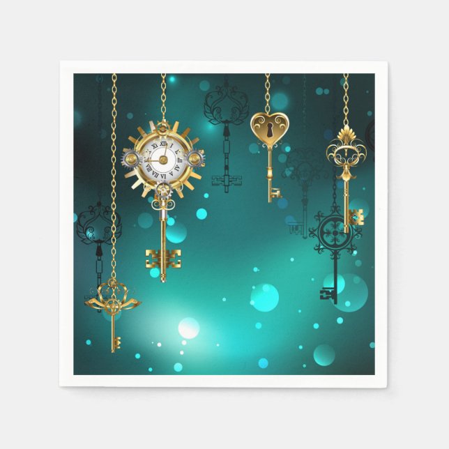 Servilleta De Papel Claves de esqueleto antiguas sobre fondo verde (Anverso)