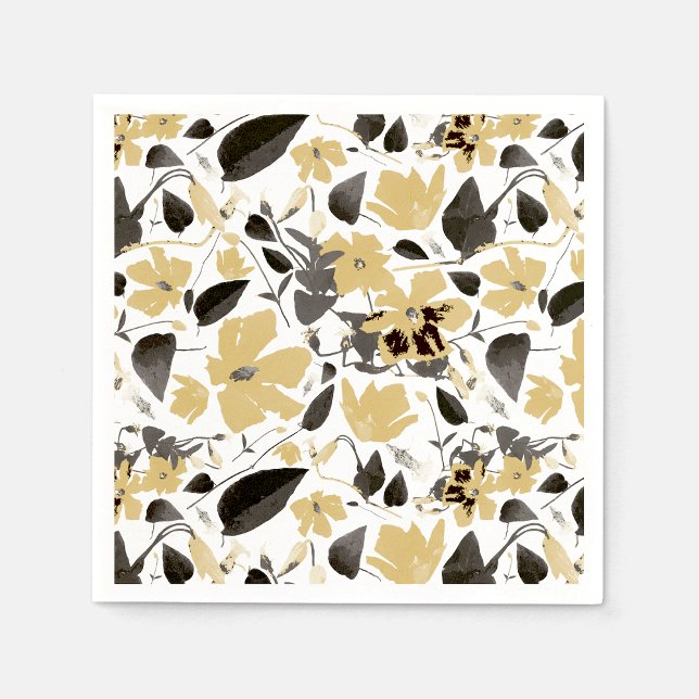 Servilleta De Papel Clematis Amarillo Gris Agua Botánica (Clematis Yellow Gray Flowering Vine Watercolor Napkins from Studio Posies. )