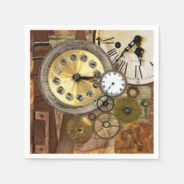 Servilleta De Papel Clocks Rusty Old Steampunk Art (Anverso)