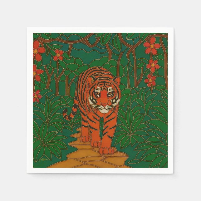 Servilleta De Papel Cloisonne Art Tiger on the Jungle Path (Anverso)