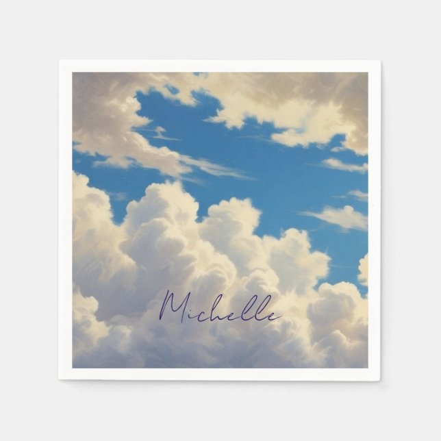Servilleta De Papel Clouds Blue Sky Plain nombre moderno caligrafía (Anverso)