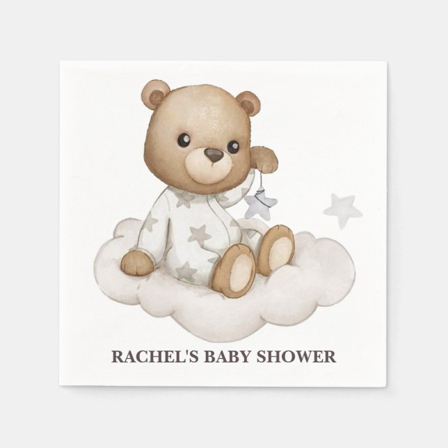 Servilleta De Papel Cloudy Teddy Bear Napkins Baby Shower (Anverso)