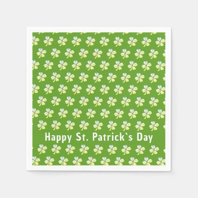 Servilleta De Papel Clover Shamrock Green Pattern Patrick's Day Fiesta (Anverso)
