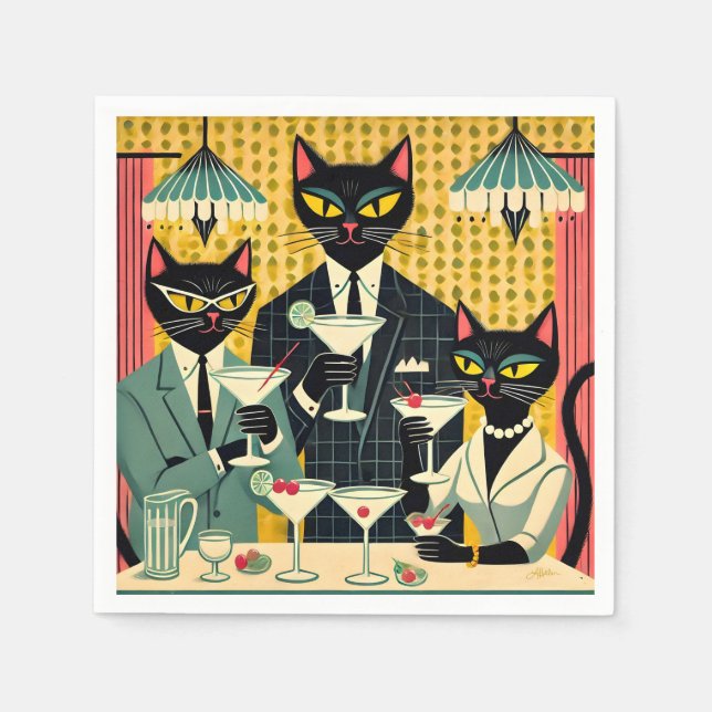 Servilleta De Papel Club Retro Futurista Black Cat Martini (Anverso)