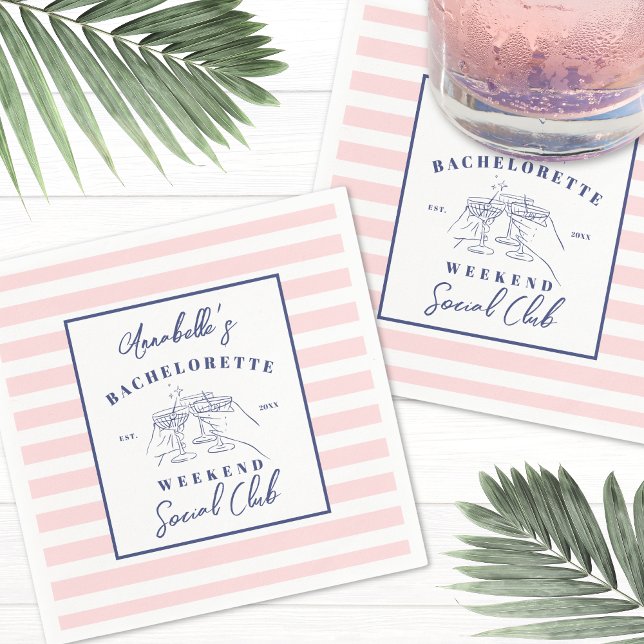 Servilleta De Papel Club Social Fiesta de Soltera Preppy (Social Club Preppy Bachelorette Party Napkins)