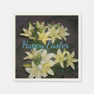 Servilleta De Papel Clúster de Lily Amarilla Fondo oscuro Feliz Pascua