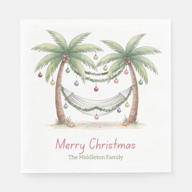 Servilleta De Papel Coastal Christmas Palm Trees With Hammock (Anverso)