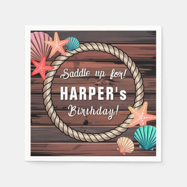 Servilleta De Papel Coastal Cowgirl Western Beach Birthday Personalize (Anverso)