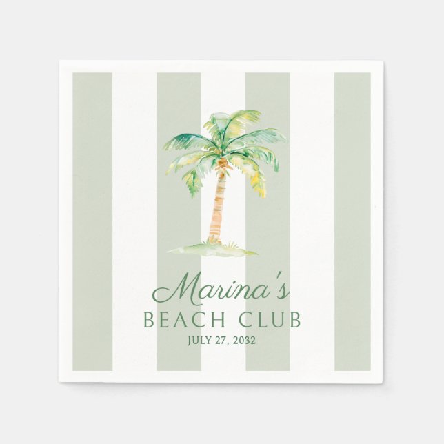 Servilleta De Papel Coastal Green Cabana Stripes Palm Beach Club (Anverso)