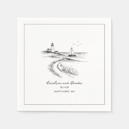 Servilleta De Papel Coastal Hand Drawn Black & White Wedding