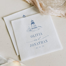 Servilleta De Papel Coastal Lighthouse Blue Toile Wedding