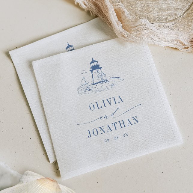 Servilleta De Papel Coastal Lighthouse Blue Toile Wedding (Subido por el creador)