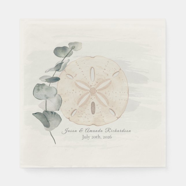 Servilleta De Papel Coastal Sand Dollar & Eucalyptus watercolor (Anverso)