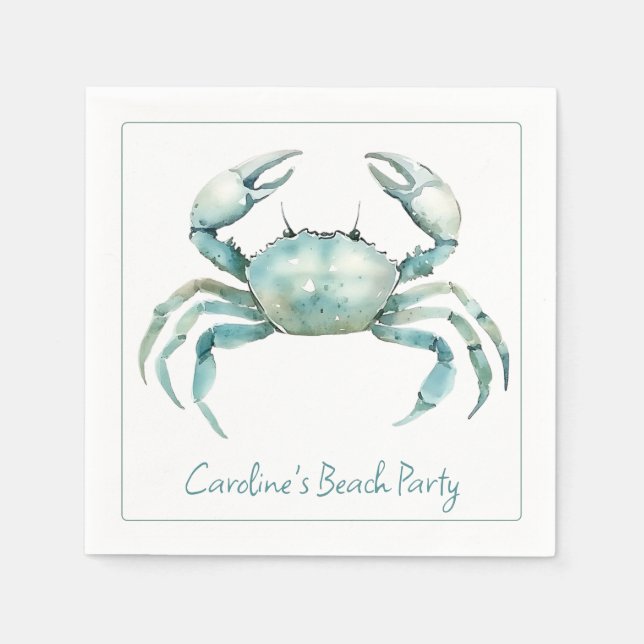 Servilleta De Papel Coastal Watercolor Crab Personalized (Anverso)