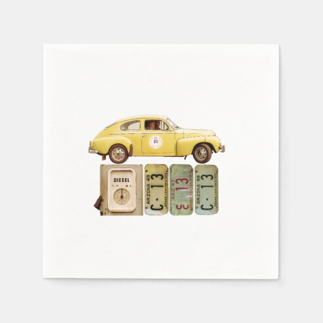 Servilleta De Papel Coche amarillo vintage (Anverso)