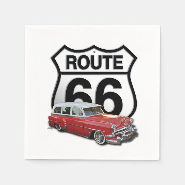 Servilleta De Papel Coche Clásico Ruta 66 (Anverso)