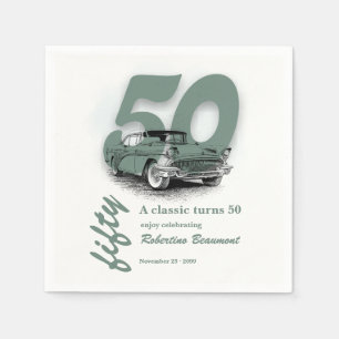 Servilleta De Papel Coche Clásico Viaje Verde Cumple 50 Años