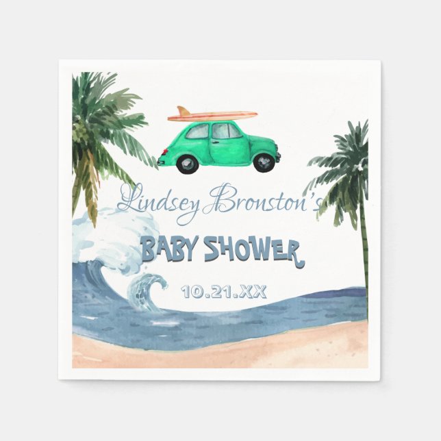 Servilleta De Papel Coche Coconut Tree Blue Beach Baby Shower (Anverso)