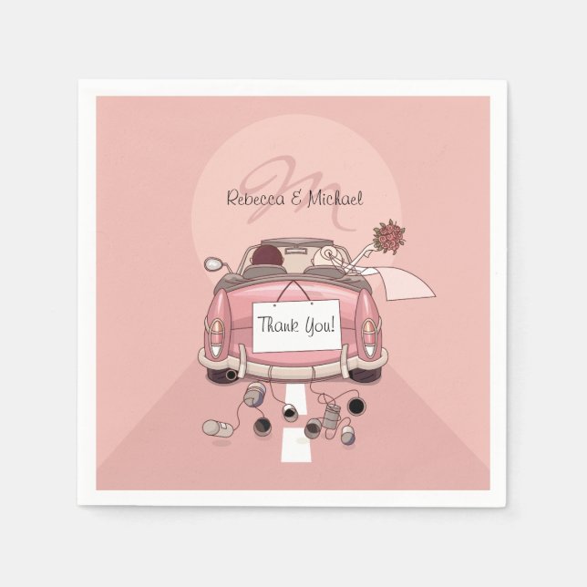 Servilleta De Papel Coche Cute Bride y Groom Pink Getaway (Anverso)