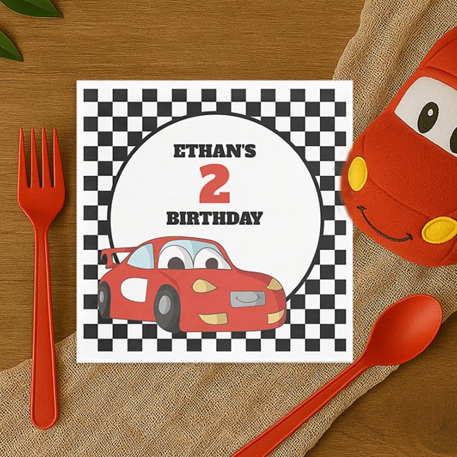 Servilleta De Papel Coche de Carreras Rojo del Niño Fiesta de Cumpleañ (Red race car little boy's 2nd birthday party paper napkins)