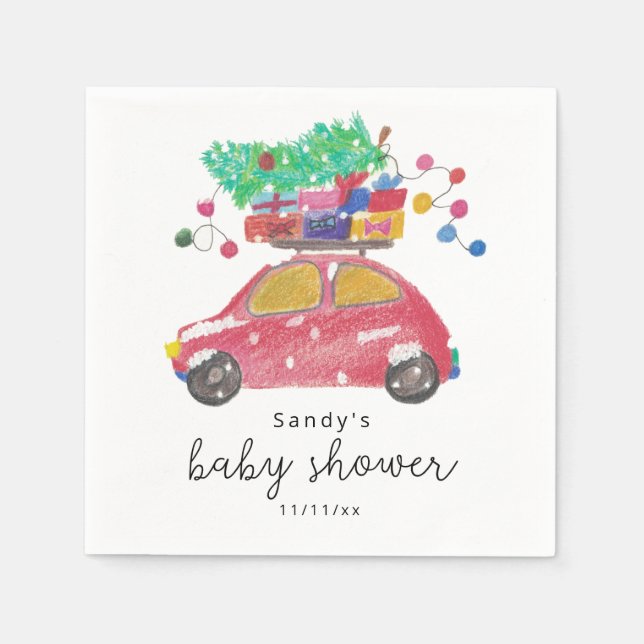 Servilleta De Papel Coche de Navidad - baby shower  (Anverso)