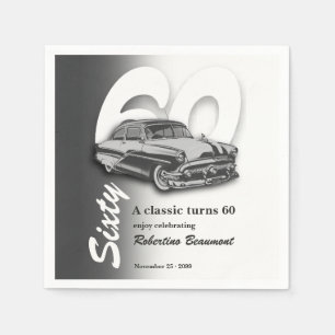 Servilleta De Papel Coche Gris Clásico Cumple 60 Años
