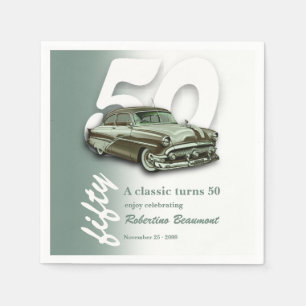 Servilleta De Papel Coche Verde Clásico Cumple 50 Años