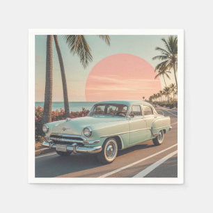 Servilleta De Papel Coche vintage de estilo retro en una carretera cos