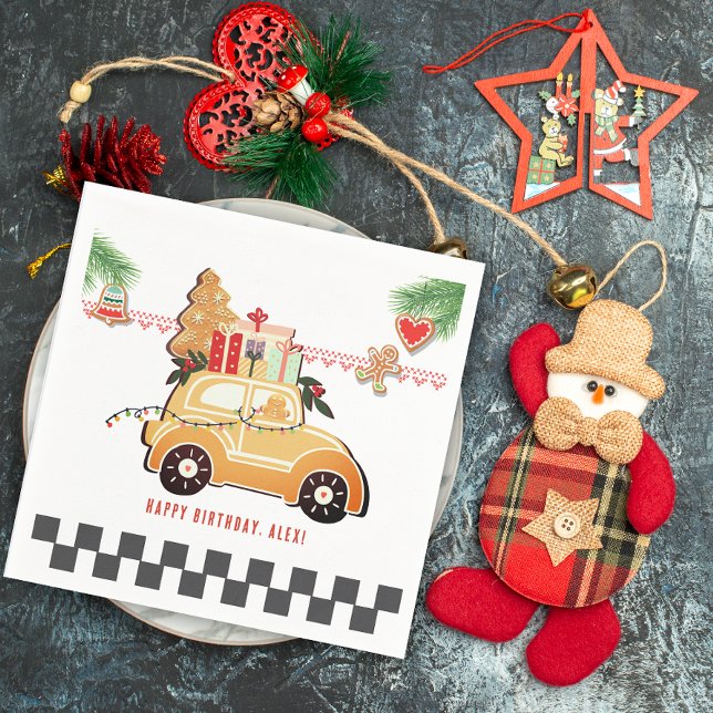 Servilleta De Papel Coches Rápidos Pan de Jengibre Dulce Coche Navidad (Fast Cars and Sweet Birthday Rides Festive Gingerbread Car Christmas Napkins)